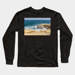 Wave breaks on rocks of the Sliema coast Long Sleeve T-Shirt